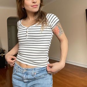 Fashion Nova | White & Black Stripped Short Sleeve Top ~ extra stretch